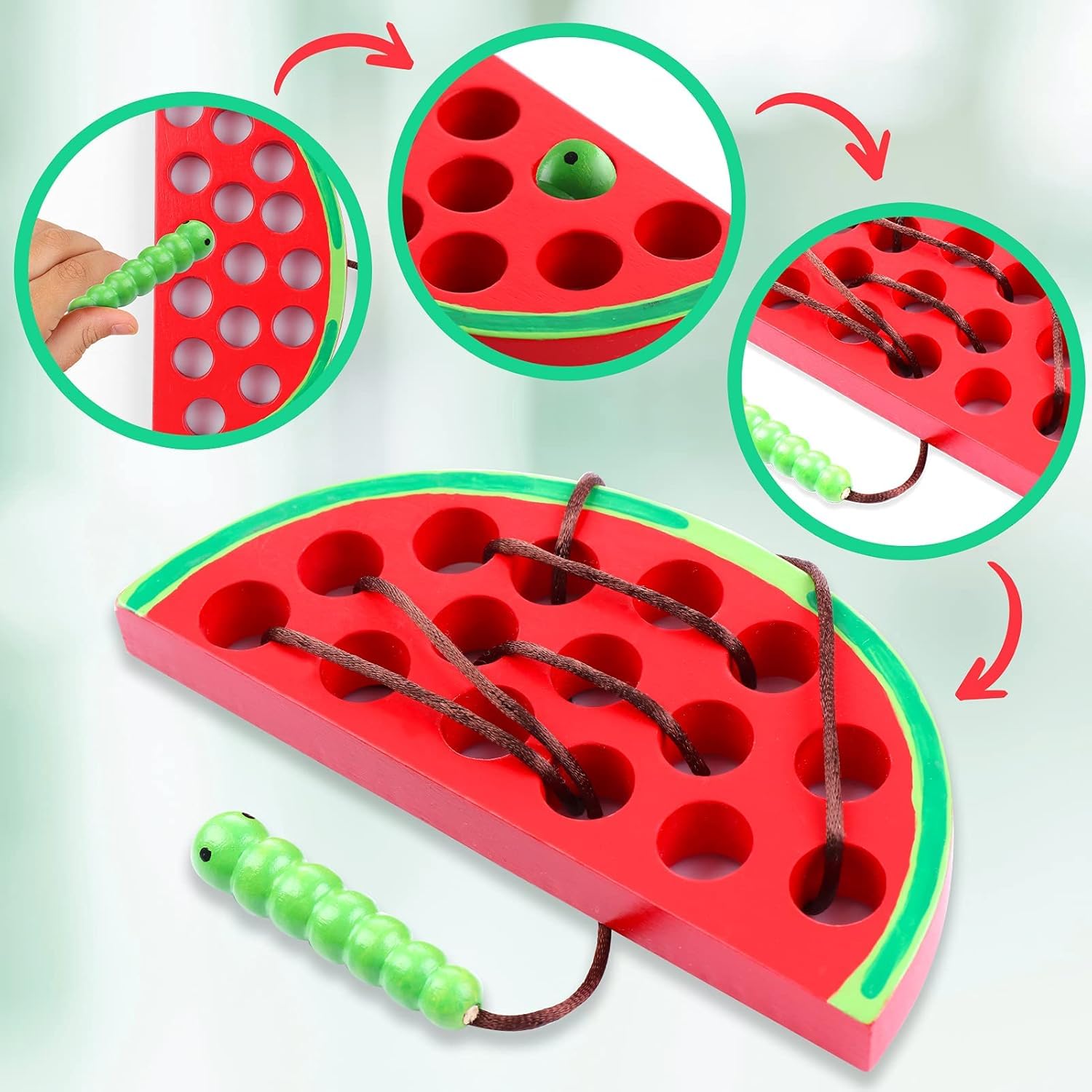 KLT Wooden Lacing Toy for Toddlers: Apple Watermelon Threading Toy - Preschool Fine Motor Skill Learning - Early Educational Gifts for 3 4 5 Kids