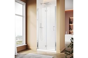 SUNNY SHOWER Bi-Fold Shower Door 32" W x 72" H Semi-Frameless Hinged Swing Glass Door with 1/4" (6mm) Clear Glass, Reversible