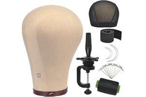 22 Inch Cork Canvas Block Head Wig Head Mannequin Head for Wig Making Display Styling with Stand and Mounting Holes