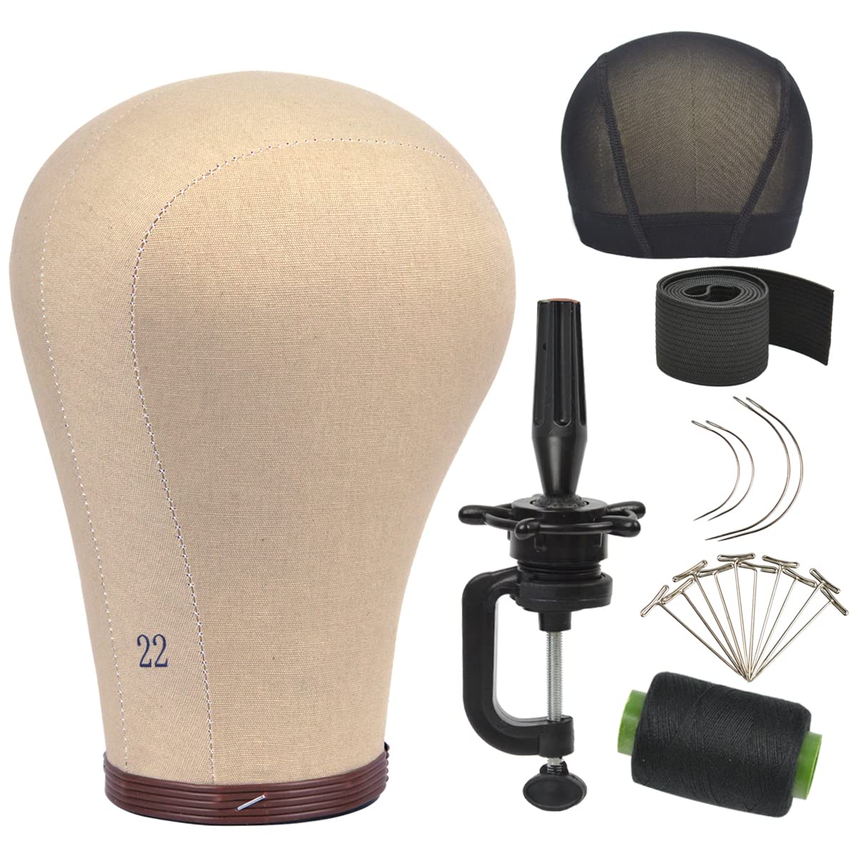 YTBYT 22 Inch Wig Head Cork Canvas Block Head Wig Display Styling Head Mannequin Head With Stand and Mounting Holes — image 1