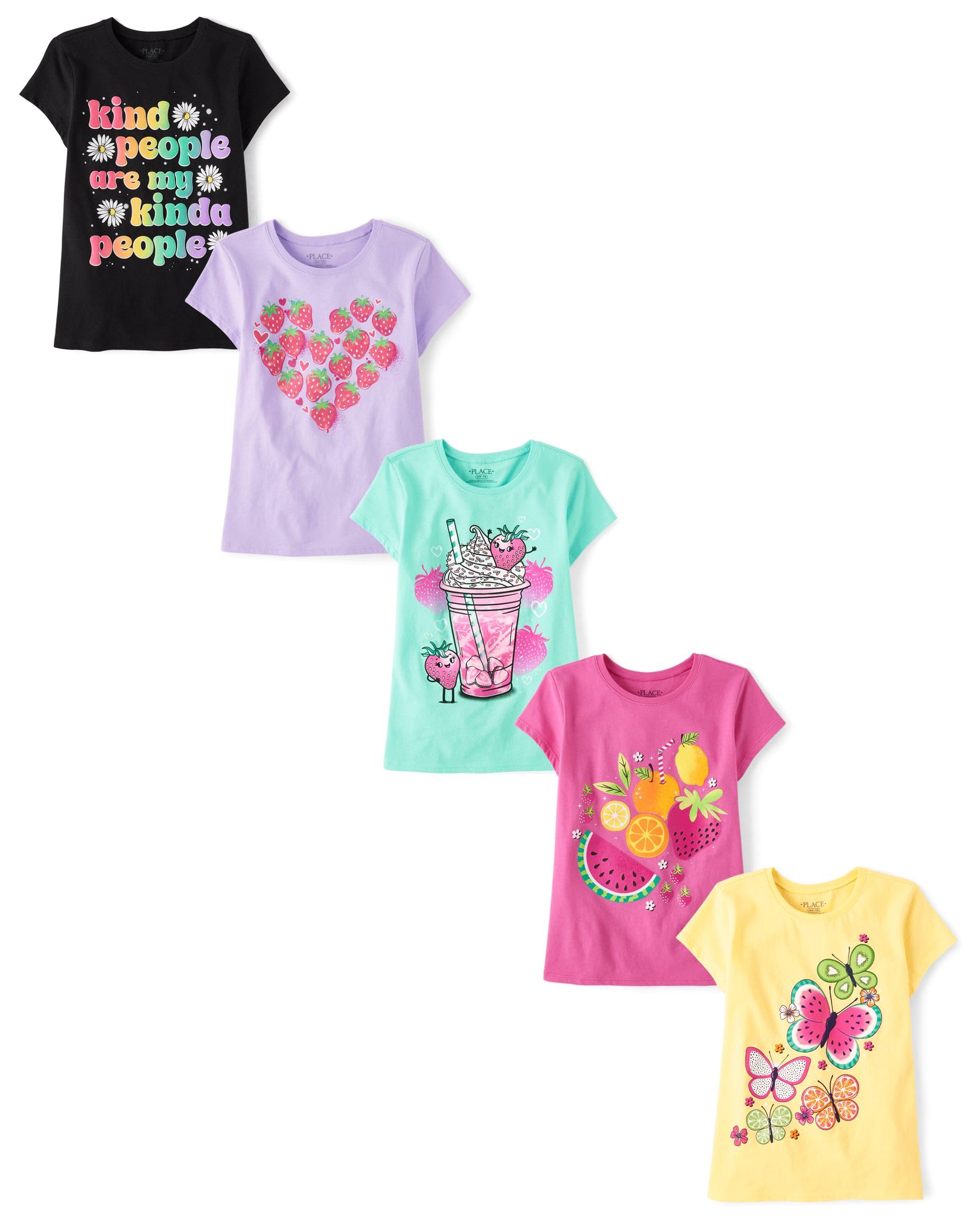 The Children's Place,Girls,Assorted Everyday Short Sleeve Graphic T-Shirts,Multipacks,Fruity Foods 5-Pack,XX-Large Image The Children's Place,Girls,Assorted Everyday Short Sleeve Graphic T-Shirts,Multipacks,Fruity Foods 5-Pack,XX-Large Image