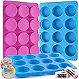 Sakolla 3 PCS Oreo Molds Silicone Chocolate Covered Cookie Molds 12-Cavity Round Silicone Baking Molds for Cake, Candy, Pudding, Mini Soap (2 Blue + 1 Rose Red)