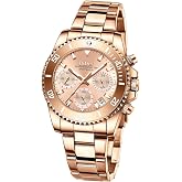 FANMIS Women Elegant Chronograph Rotatable Bezel Stainless Steel Watch | Mineral Glass Luminous Watch Waterproof Date Analog Quartz Watch Fashion Business Dress Watch Day Date Two Tone Wristwatch