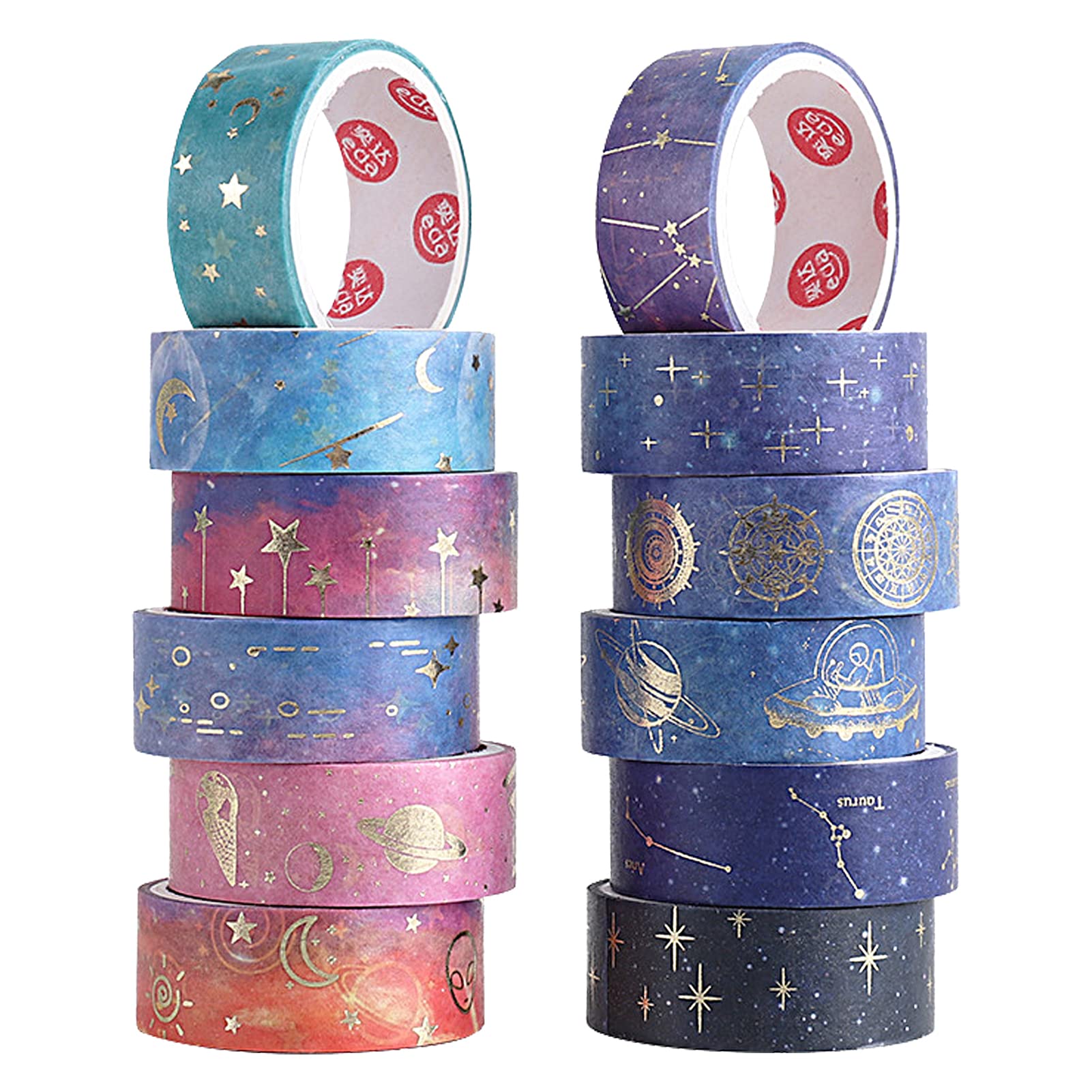 BEHAHAI 12 Rolls Washi Tape Set Galaxy Purple Washi Tape Gold Foil Decorative Washi Masking Tape Pastel Starry Sky Washi Tape Aesthetic for DIY, Bullet Journal, Arts Craft, Gift Wrapping Decoration