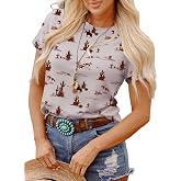 SHEWIN Womens Summer Tops Short Sleeve T-Shirts Western Graphic Crew Neck Casual Cute Tees 2026 Clothes