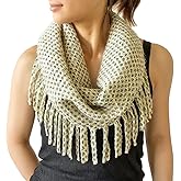 stylesilove Two Tone Womens Winter Warm Mini Tube Infinity Scarf With Fringe