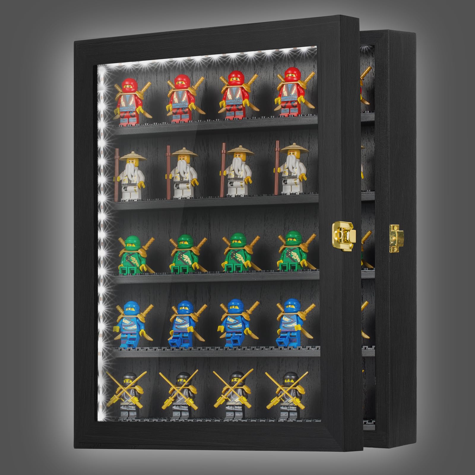 Photo 1 of Minifigure Display Case 11X14 Inch with LED, Figures Building Block Toy Wooden Shadow Box with 98% UV Protected Acrylic Glass Door for Collecting Miniature Figurine Souvenirs
