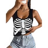 VUTAQE Skeleton Shirt for Women:Halloween Tank Tops Sleeveless Costume Vest | Skeleton shirt tank top with bold rib cage graphic, sleeveless fit for Halloween parties, horror costumes, and workouts