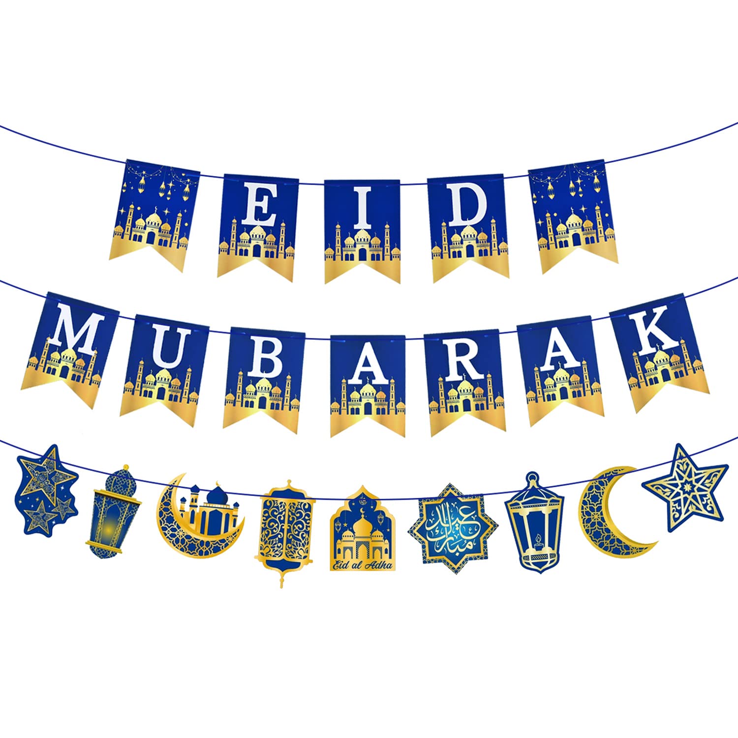 AhfuLife Eid Decorations, Eid Mubarak Decorations Banner Bunting Preassemble Eid Banner for Home, Mubarak Decorations Umrah Mubarak Party Decoration