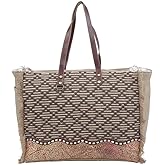 Myra Bag Oversized Tote Bag for Women - Canvas Weekender Purse with Genuine Leather Detailing, Extra Large Tote for Women