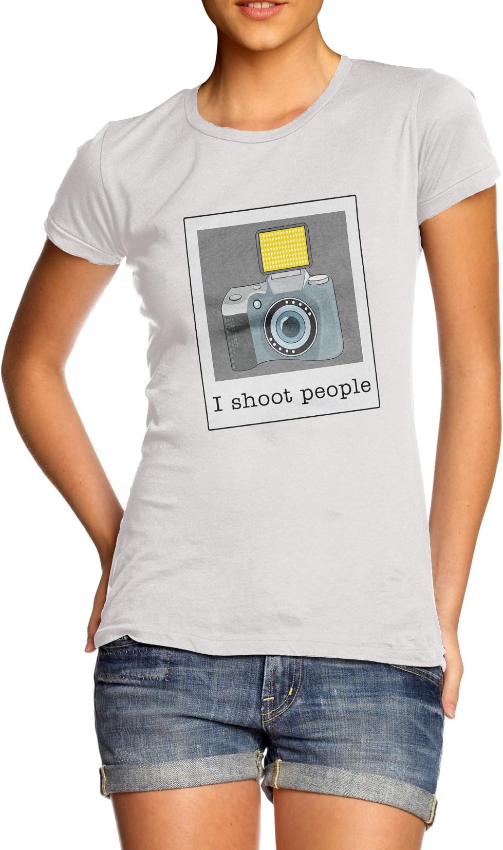 TWISTED ENVY Women's I Shoot People Funny T-Shirt