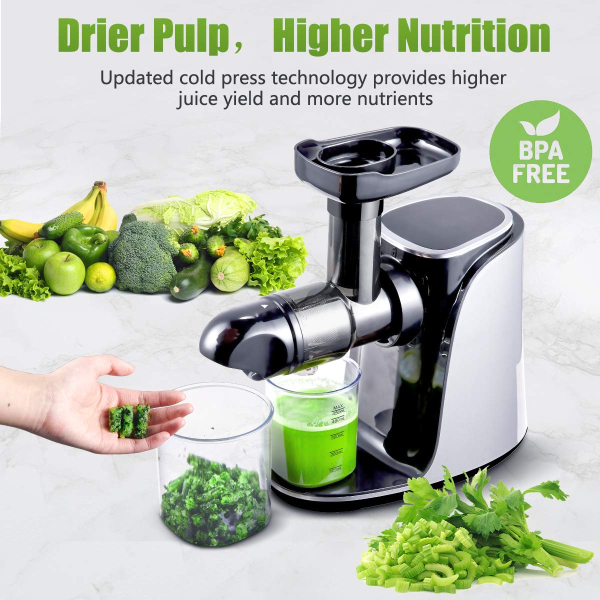 Juicer Machines,AMZCHEF Slow Masticating Juicer Extractor, Cold Press