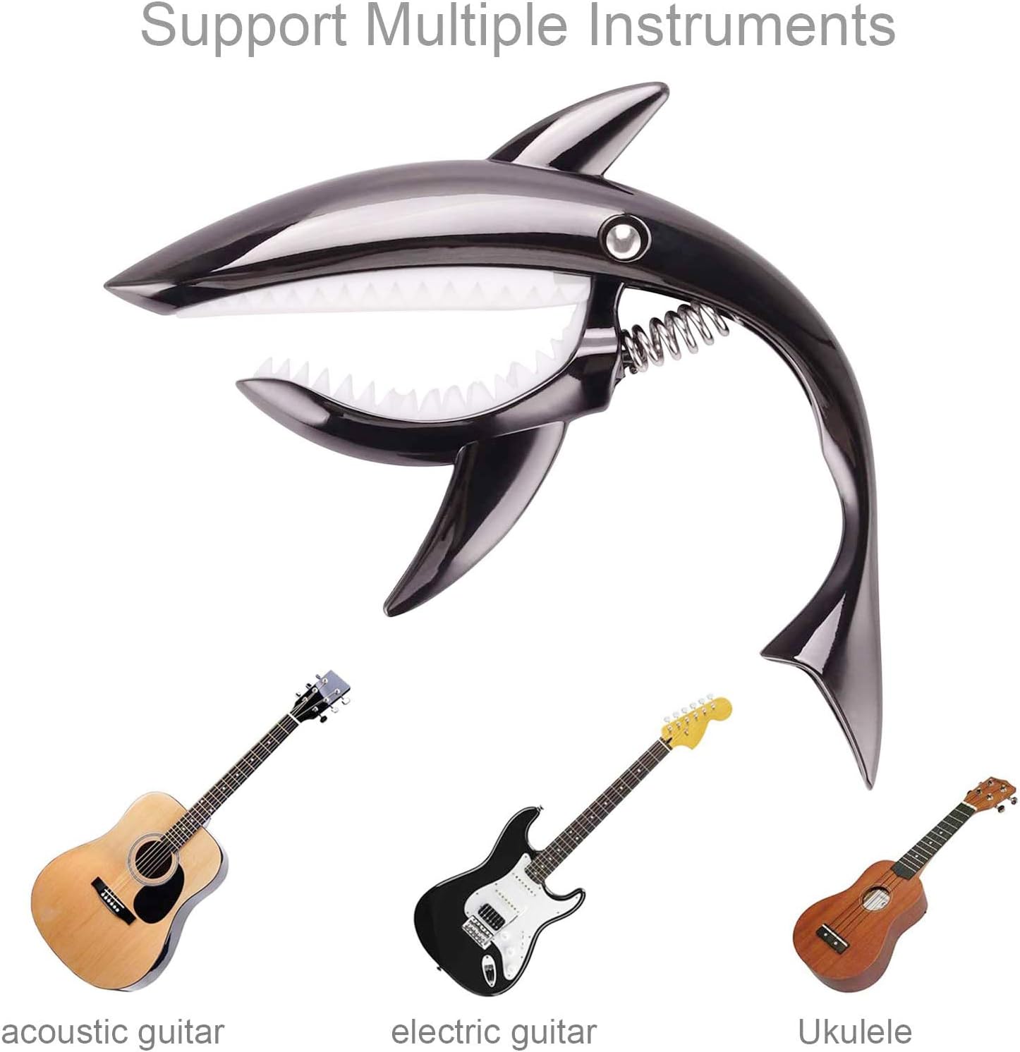 Shark Guitar Capo for Acoustic and Electric Guitar Shark Capo-Made of Zinc Alloy for 6 String Guitar Has a unique cool beauty and Easy to fit on the guitar(Black) - Image 3