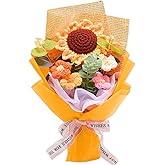 Nikuoan Crochet Flowers Bouquet,Crochet Sunflower Bouquet,Knitted Eternal Artificial Sunflowers, Handwoven Artificial Flowers Home Decor Gifts for Father Birthday Teacher’s Graduation Anniversary
