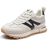 somiliss Sneakers for Women Genuine Leather Suede Patchwork Casual Lace Up Non-Slip Walking Shoes Comfortable Tennis Running Shoes Womens Fashion Sneakers