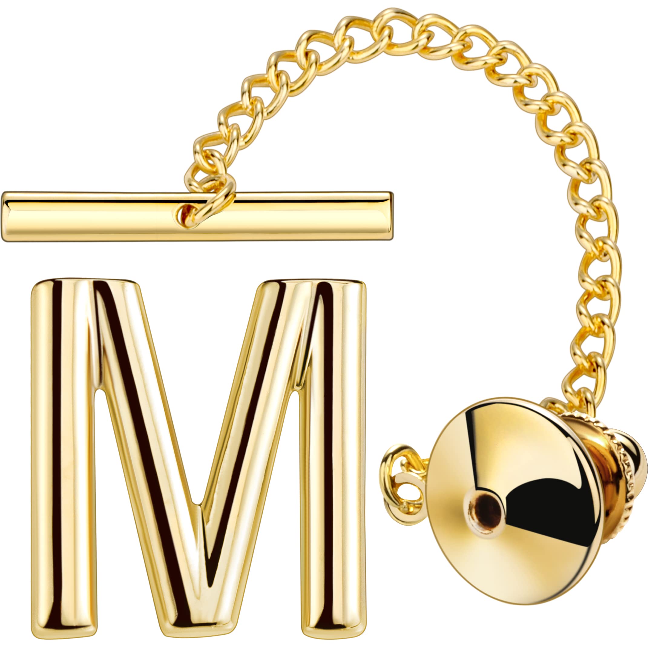 AMITER Men Tie Tack Initial Gold/Silver Tie Pin with Chain Clips for Necktie, Bow Tie & Hat, Brass, letter