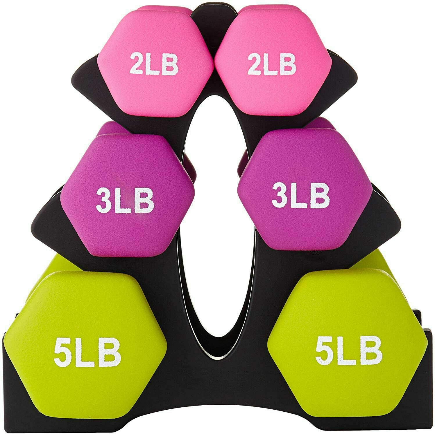 vivaBKK Hand Weights Dumbbell with Rack Stand Holder Set 3 Pairs Workout Strength Training Fitness Exercise 2/3/5lb Pairs for Men and Women