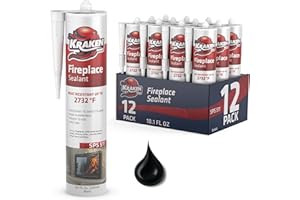 Kraken Bond High Temperature Black Fireplace Sealant 2732°F - (12x10.1oz.) Fire Resistance Up to 2732°F, High Temp Fire Caulk for Ovens, Stoves, Chimneys - Fast Dry, Paintable, Non-Flammable, 12 Pack