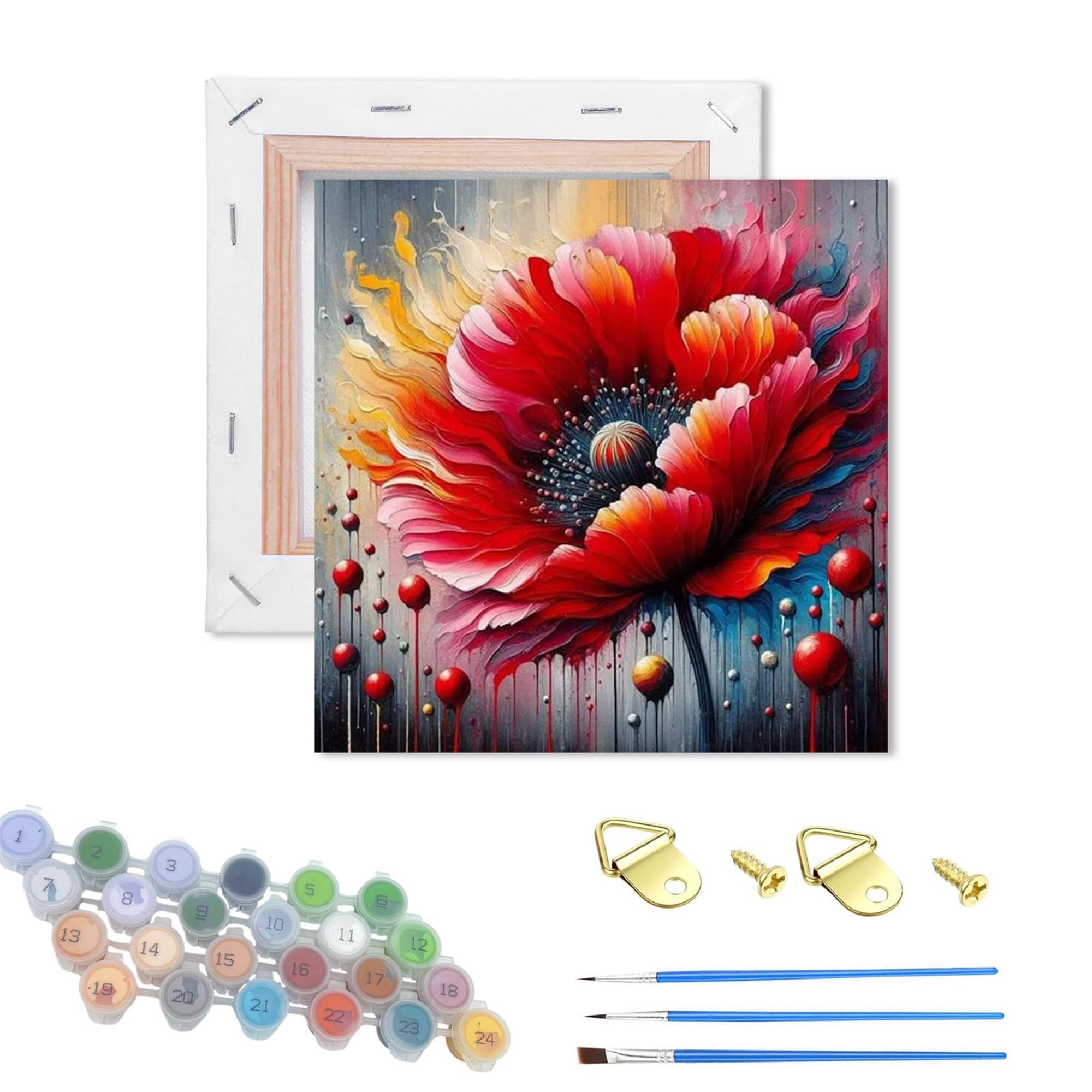 WUJIEJ DIY Paint by Number for Adults,Wooden Framed Painting Kits for Adult,Small Easy Color by Numbers Acrylic Canvas Crafts Watercolor for Beginner Room Decor (Papaver rhoeas)