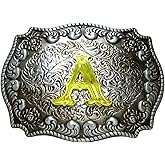 Moranse Golden Initial Letter A to Z Belt Buckle in Flower Western Cowboy Style