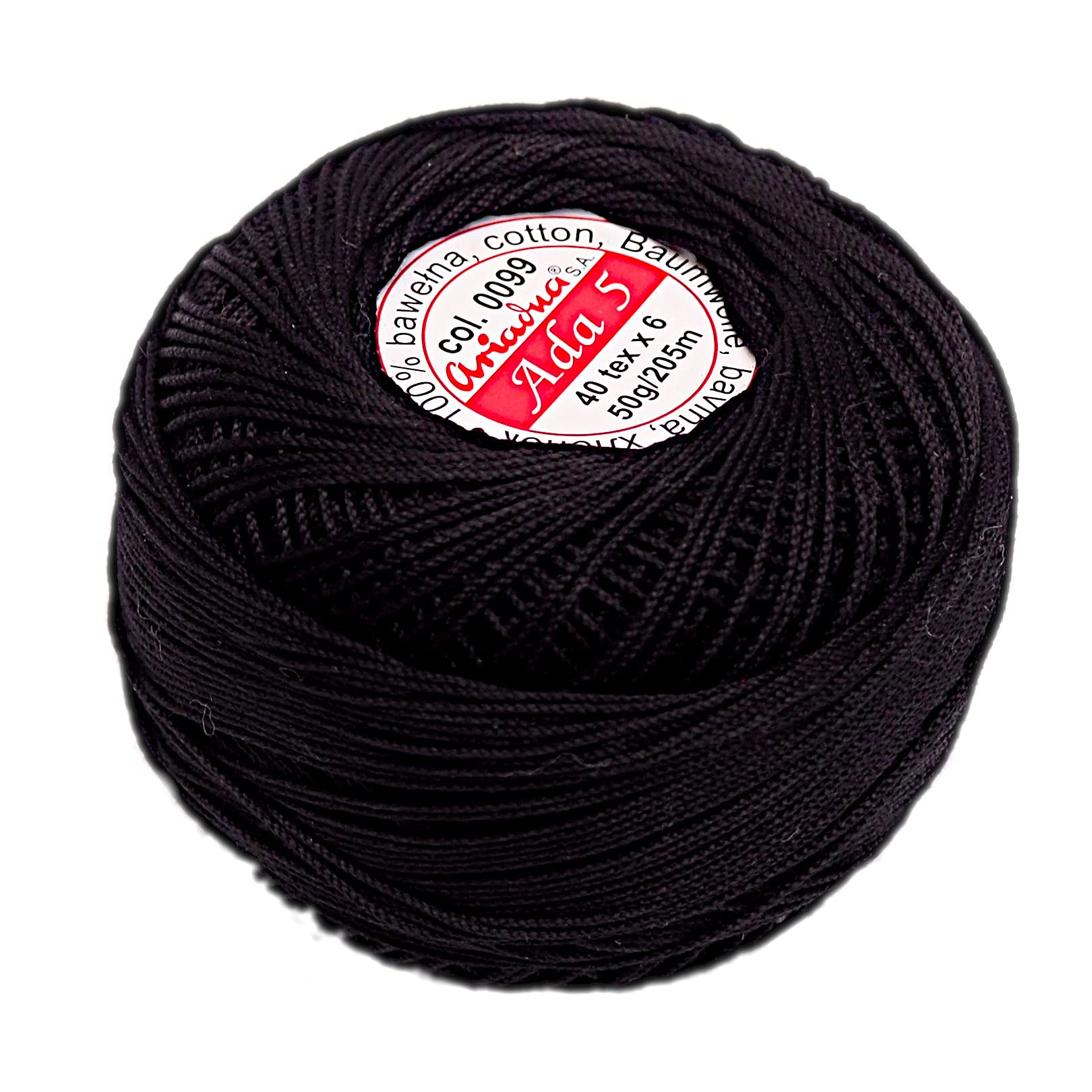 Earth Colors Cotton Crochet Yarn 224yd/205m Fine Thread Size 5 Double Mercerized 1.76oz/50g (Black 0099) โ image 1
