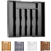 Bellsal Black Silverware Organizer Kitchen Drawer Organizer Expandable Bamboo Utensil Holder Cutlery Tray for Kitchen Utensil and Flatware Bedroom Office