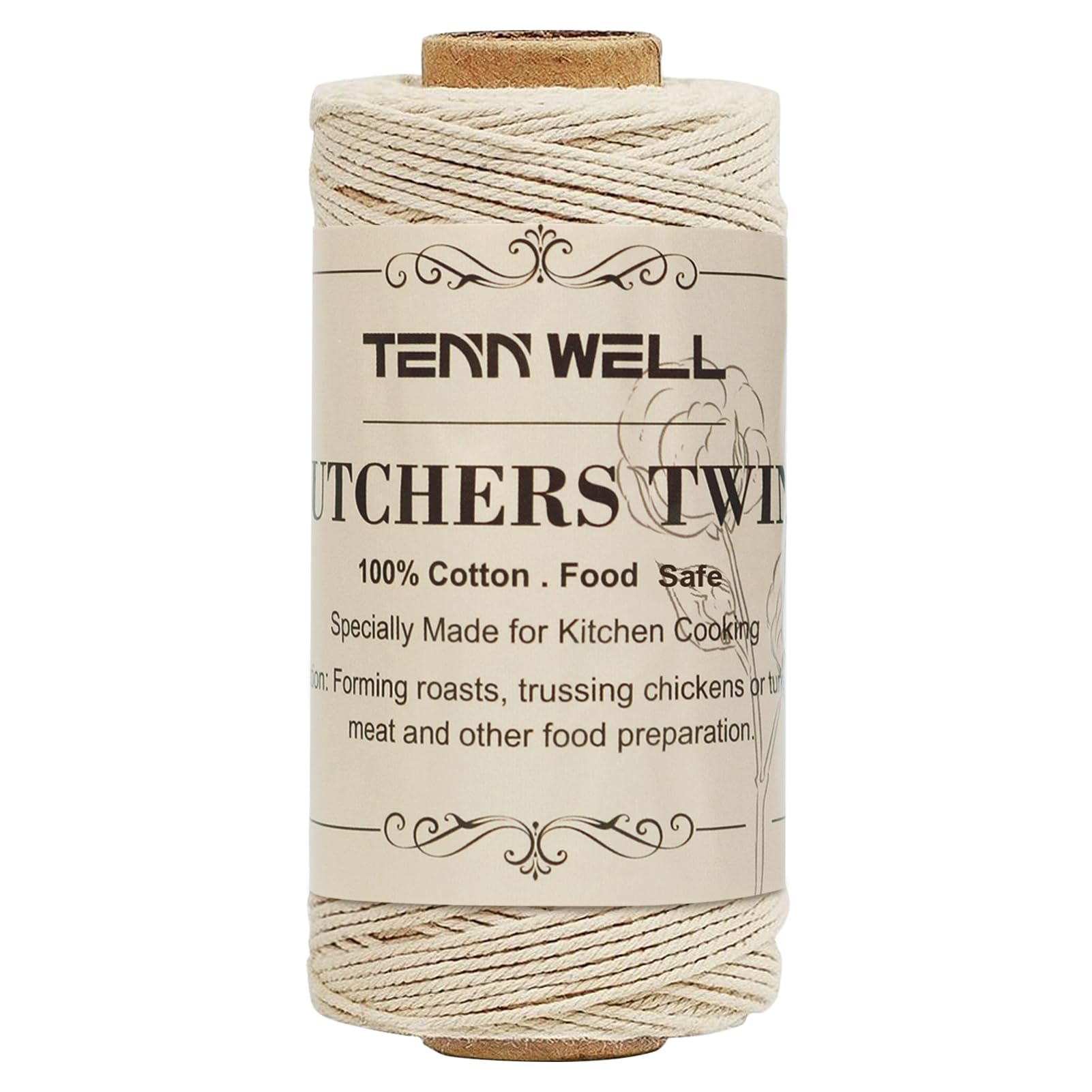 Tenn Well Butchers String, 3Ply 100m Strong Cotton Kitchen Twine Food Safe Oven Cooking String for Meat Trussing Tying, Chicken Roasting and Sausage Making (Beige)