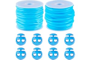FASHEWELRY 2mm 3mm Hollow Rubber Cords Stitch Holders for Knitting, 2 Rolls Knitting Barber Cords with Plastic Cord Locks for
