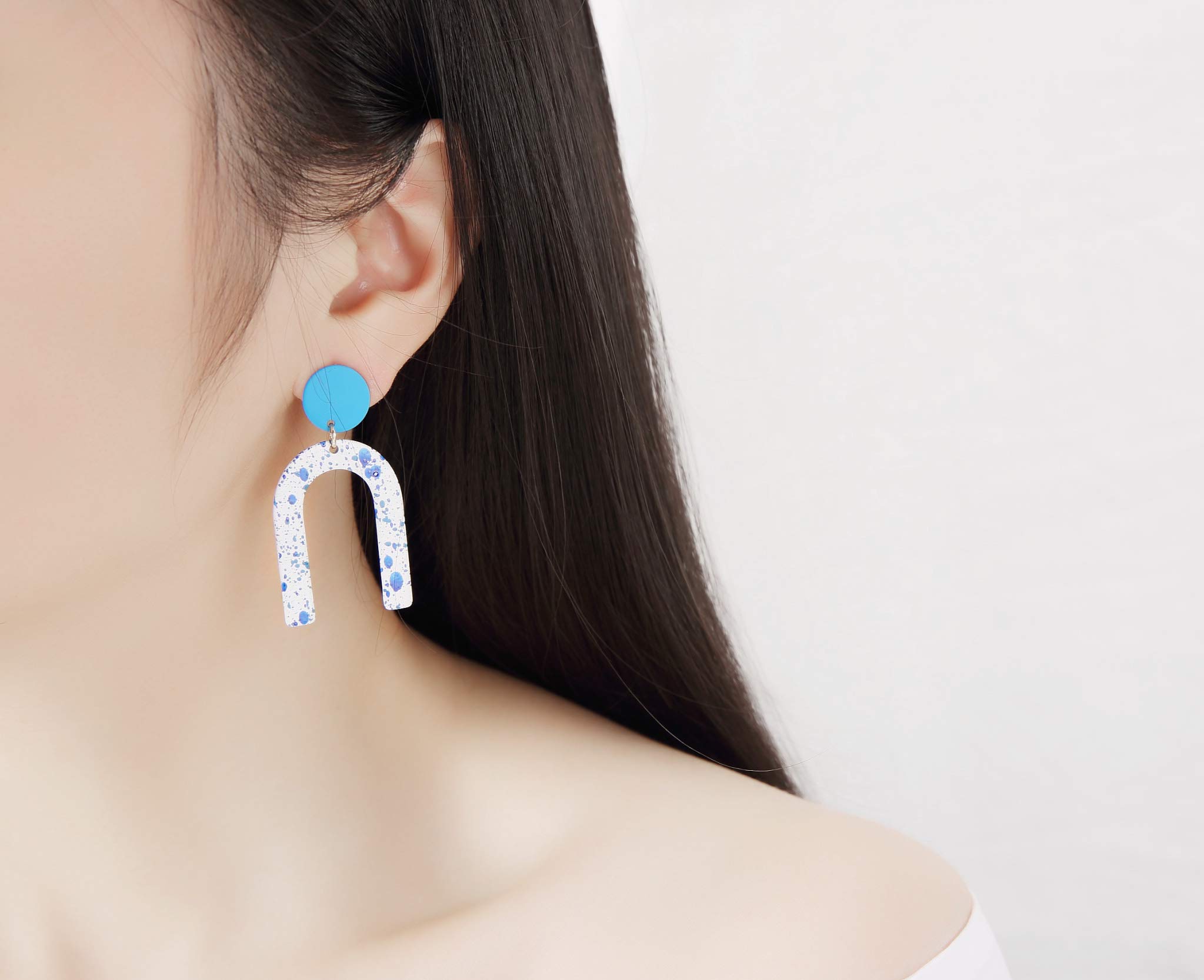 MVCOLEDY Bohemian Style U Shape Drop Dangle Earrings Alloy Stoving Varnish Stud Earrings for Women Fashion Jewelry (Blue Zeb)