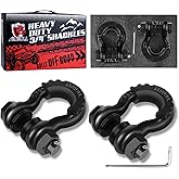 AMBULL Shackles 3/4" D Ring Shackle (2 Pack) 41,850lb Break Strength with 7/8" Pin, Anti Theft Security Screws, Isolator & Washer Kits for Use with Tow Strap Winch Truck Vehicle Recovery (Black)