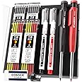 STAGEEK 2PCS Carpenter Pencils with Sharpener, Heavy Duty Woodworking Tools, Mechanical Pencil Set with 26 Refills, Deep Hole Long Nib Marker Pens for Architect Marking with Case (Black, Red)