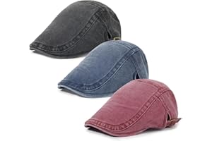 Qlauca 3Pcs Men's Newsboy Caps Washing Cotton Cooling Lightweight Scally Cap for Men Adjustable Flat Cap