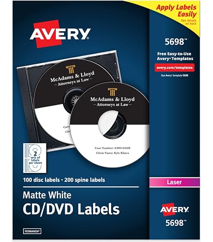 Amazon.com : CD/DVD Label Full Face | Qty 100 Disc, 200 Spine | 50