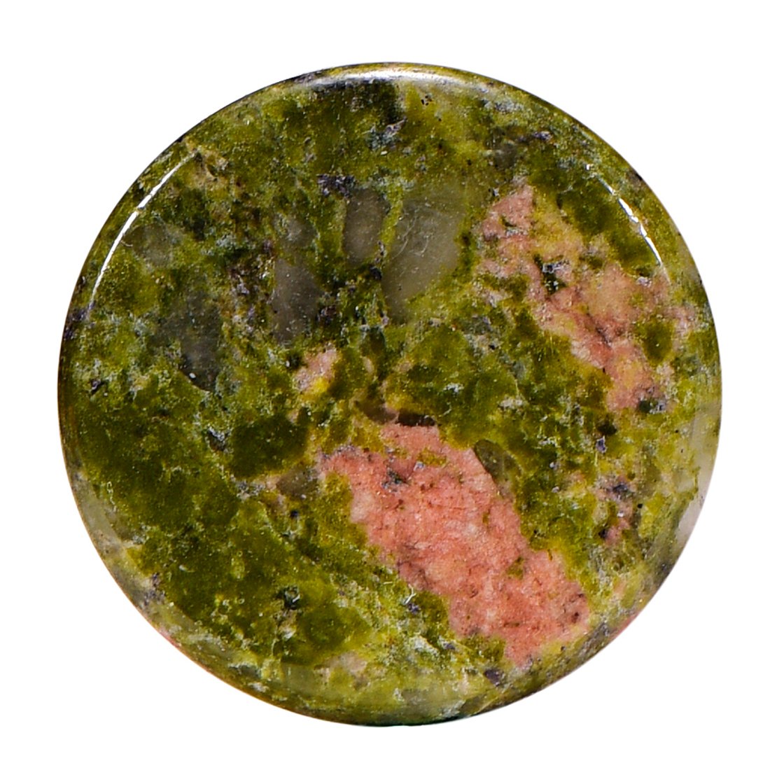 Morella Women Small Coin 23 mm 0.9" Gemstone Chakra Plate Necklace Pendant and to gain Strength - Unakite