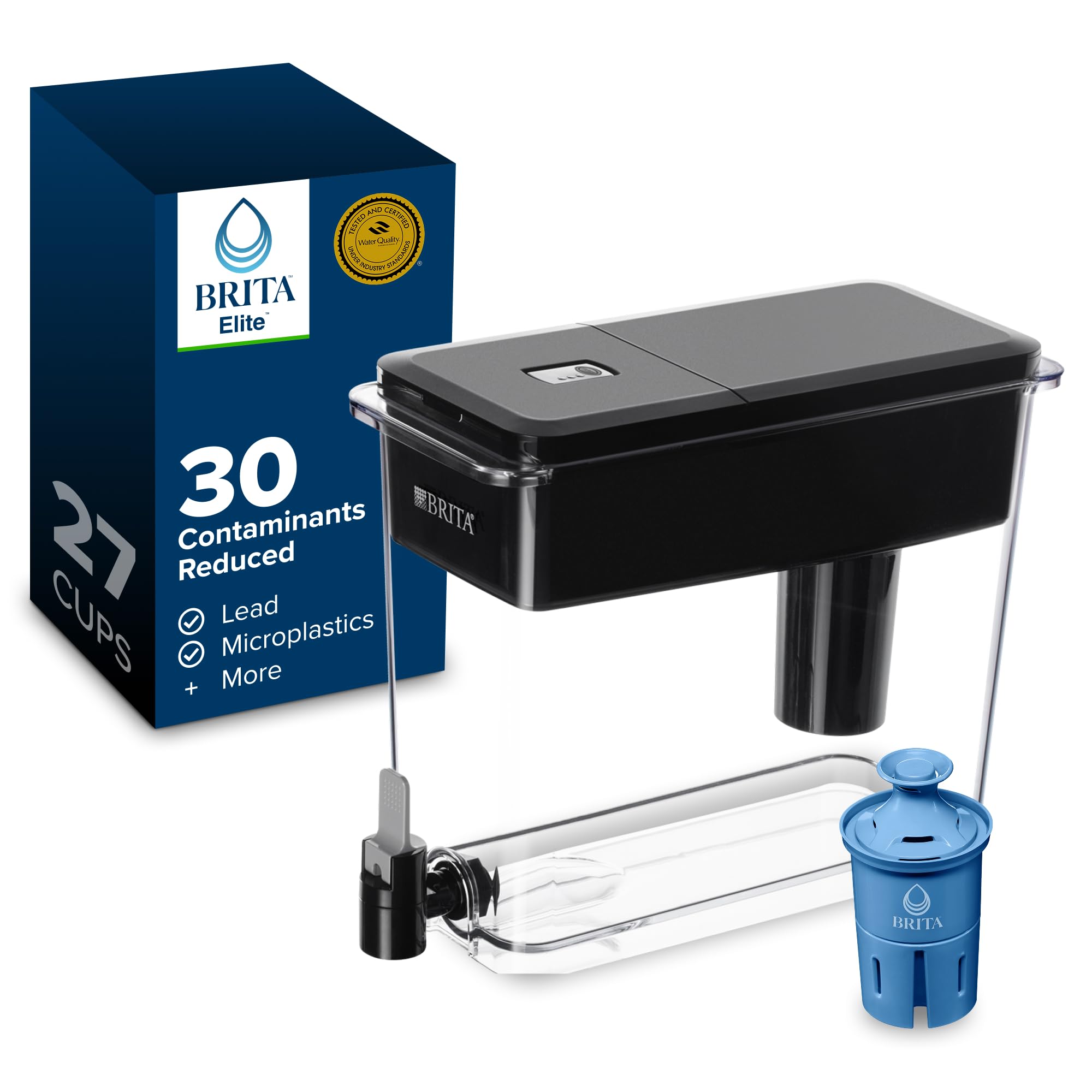 Photo 1 of Brita Water Dispenser, UltraMax Elite Filter, Removes 99% of Lead, Includes 1 Filter, 27-Cup Capacity, Black