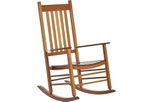 Outsunny Outdoor Rocking Chair, Patio Wooden Rocking Chair with Smooth Armrests, High Back for Garden, Balcony, Porch, Supports Up to 353 lbs, Natural
