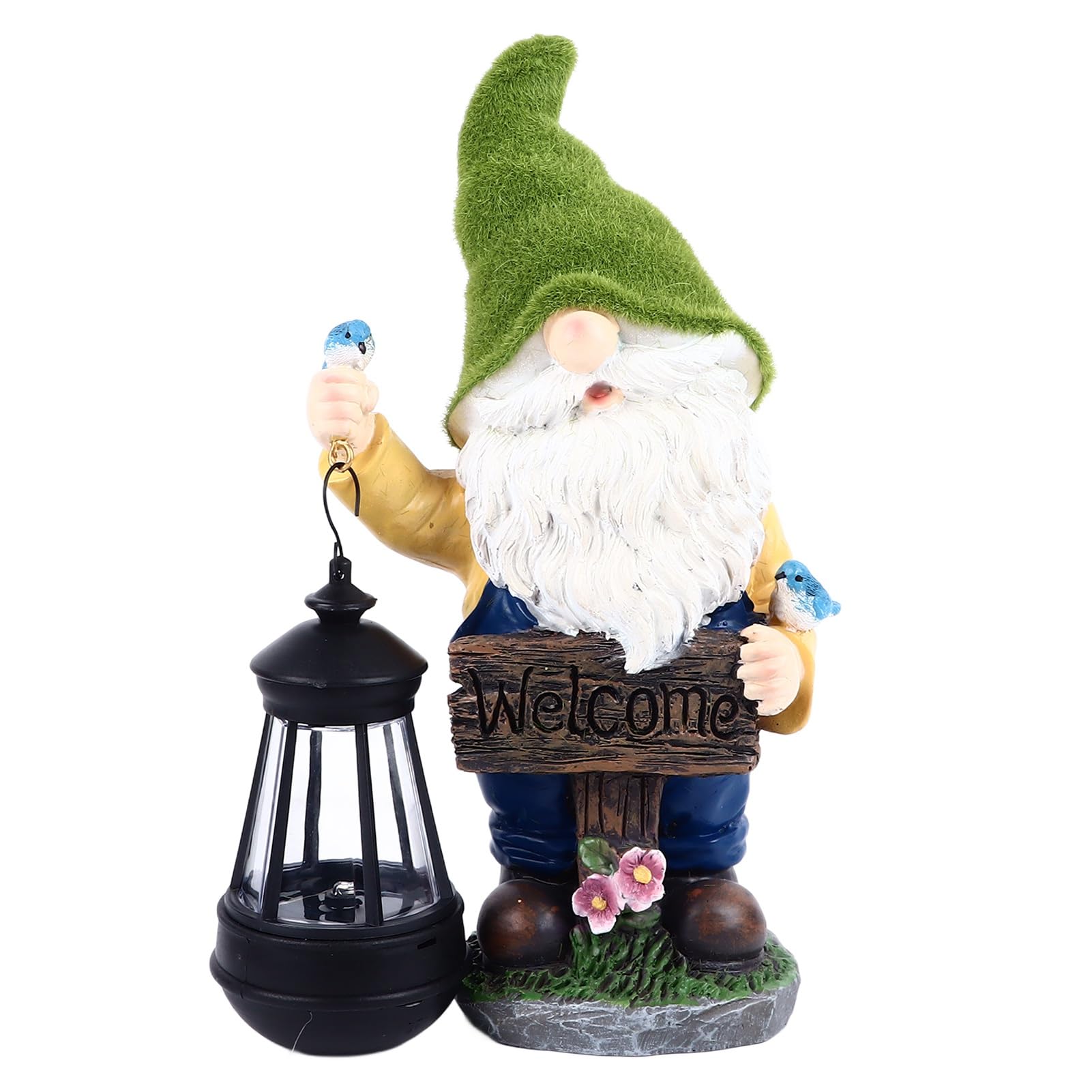 Garden Resin Statue Faceless Doll Statue Solar Powered Lantern Waterproof Old Man Sculpture Miniature Home Decoration for Lawn Patio Indoor Outdoor