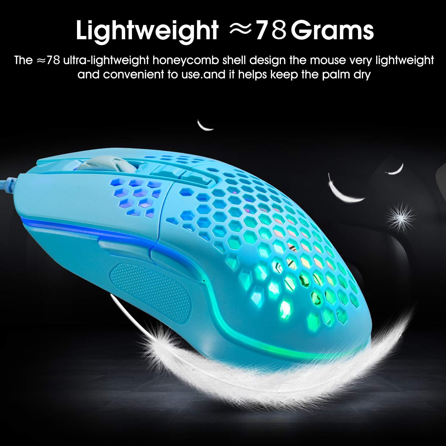 Lightweight Gaming Mouse, Wired USB PC Gaming Mice with Ultralight Honeycomb Shell, RGB Chroma LED Light, 6400 DPI Adjustable, Pixart 3325, Programmable 7 Buttons Mouse for Windows 7/8/10/XP: Computers & Accessories