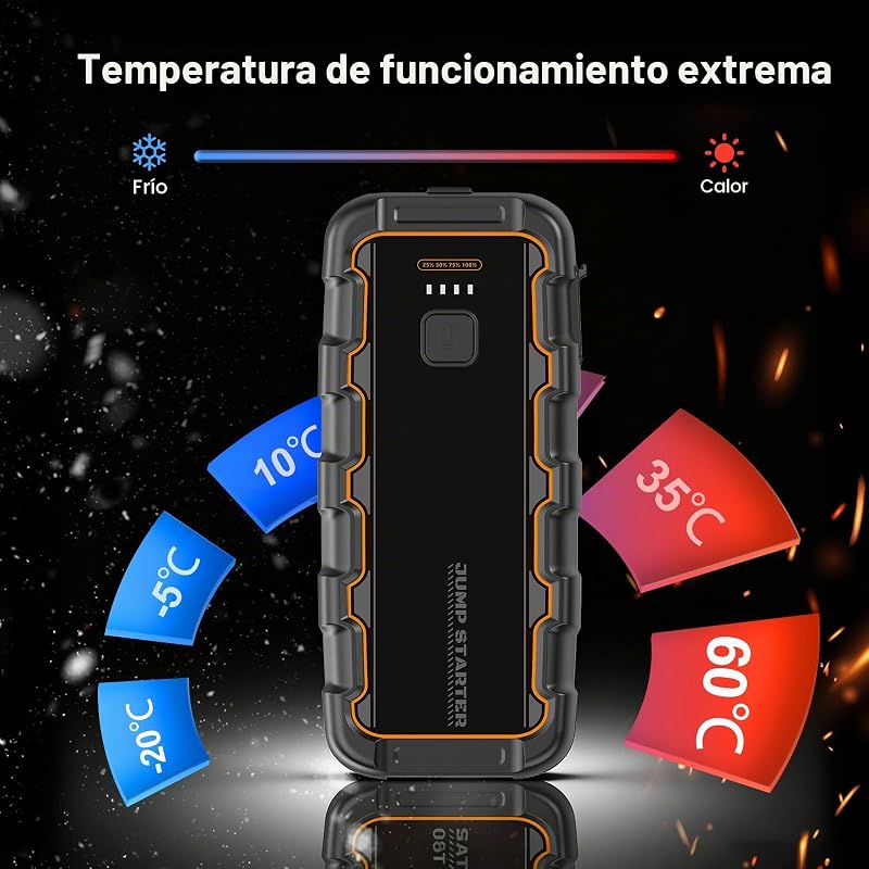 Motor de arranque de bateria de carro de 7000A, para gasolina de 8.0L/gasóleo de 6.0L, arranque portátil de 12V com carregamento rápido USB e grampos para bateria, funciona em frios extremos, para carro, mota, barco, campismo