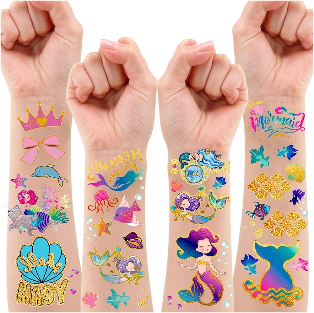 Leesgel Mermaid Tattoos for Kids, 78 Styles Glitter Temporary Stickers, Party