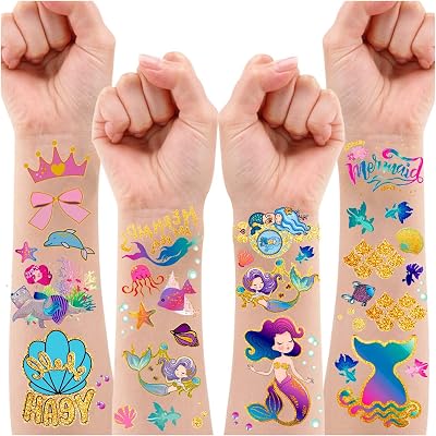 Leesgel Mermaid Tattoos for Kids, 78 Styles Glitter Temporary Stickers, Party