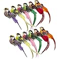 LWINGFLYER 12pcs Artificial Simulation Foam Feather Birds 4.7" Clip on Colorful Birds for Tree Decoration Wreath Crafts Home Party Accessories Christmas Ornaments