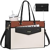 LOVEVOOK Laptop Bag for Women, 15.6'' Laptop Tote Purse 2-in-1 Professional Work Bag Business Briefcase with Clutch Purse, Waterproof Leather Computer Handbag for Teacher Office Travel