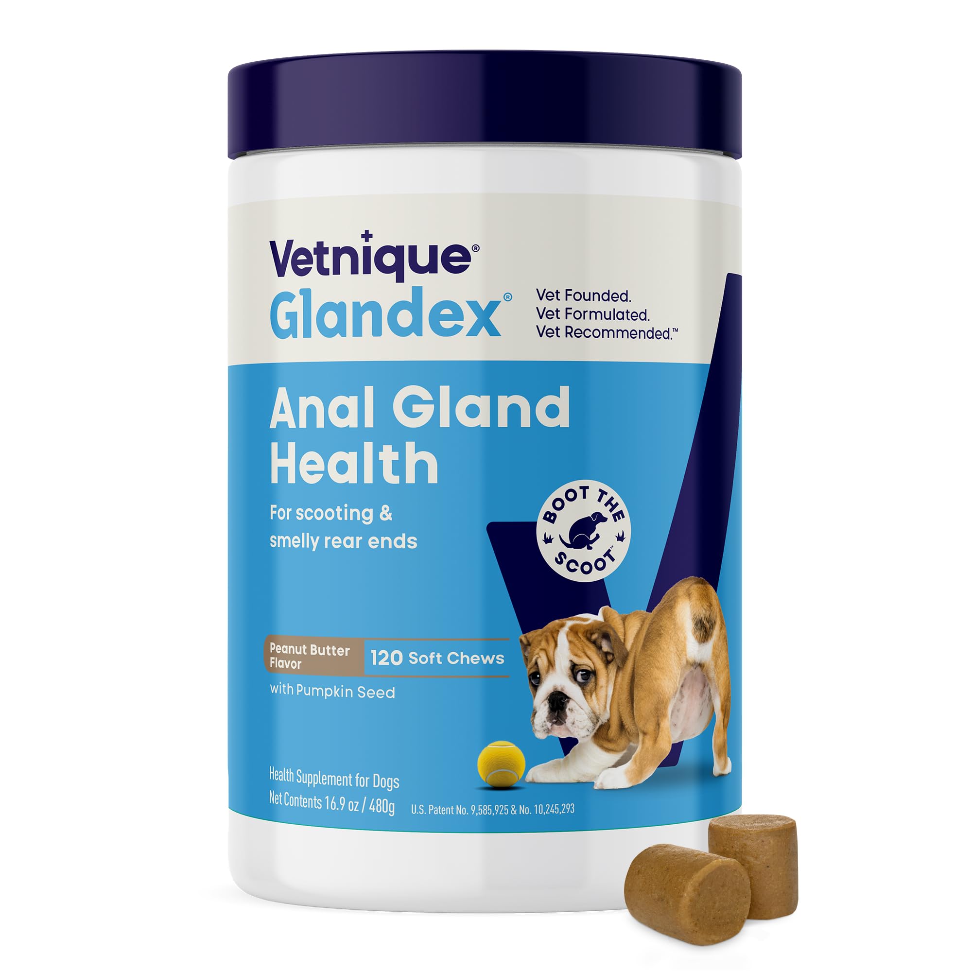 Glandex Fibre Supplements Dog Soft Chews with Pumpkin for Dogs, Digestive Enzyme & Probiotic - Vet Recommended to Boot the Scoot (120ct Chew)