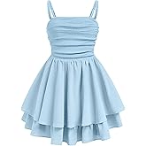 EXARUS Girls Dress Teen Ruched Layered Ruffle Swing Flowy Spaghetti Strap Summer Easter Dance Tween Dresses 8-14Y