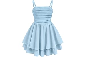 EXARUS Girls Formal Dress Teen Ruffled Flowy Ruched Spaghetti Strap Homecoming Dance Party Tween Dresses 8-14Y