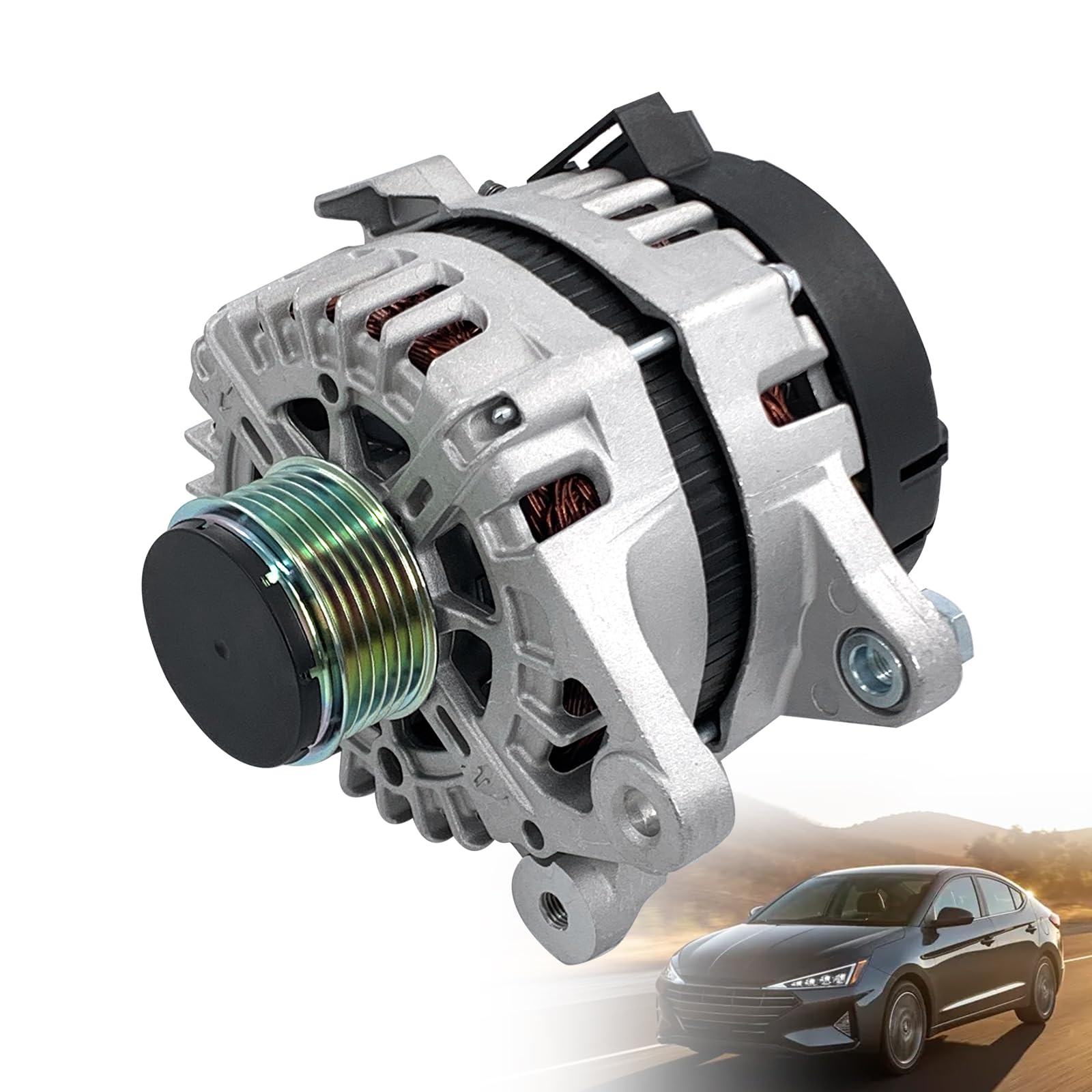 Photo 1 of 373002E721 61001473 150A 12V Alternator Compatible with 2017 2018 2019 2020 Hyundai Elantra, 2017 2018 2019 2020 2021 Kia Forte, 2020 2021 Kia Forte5, L4 2.0L, 37300-2E721, 11934, 11934N
