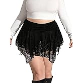 SHENHE Women's Plus Size Lace Gothic Mini Skirt Y2k Ruched Asymmetrical Layered Ruffle Skirt