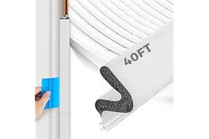 40FT Weather Stripping Door Seal, Kerf Style Foam Strip for Large Gaps, with Scraper Tool for Exterior and Interior Frames, White