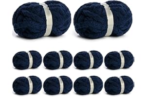 WAIKXIN 10 Pack of Jumbo Chunky Yarn for Hand Knitting,10# Super Bulky-Fluffy Chenille Yarn, 220 yds/70.5 oz Soft Thick Yarn for Crocheting Chunky Knit Throw Blankets.(Denim Blue)